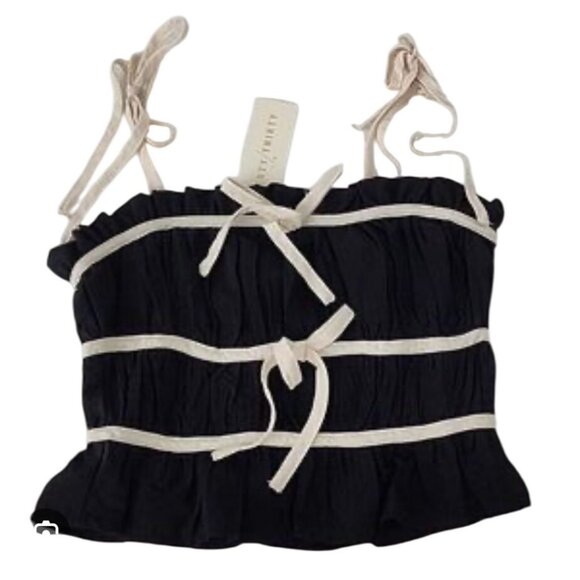 Twenty/Thirty Black & White Tie-Strap Ruffle Top Large - Picture 12 of 12